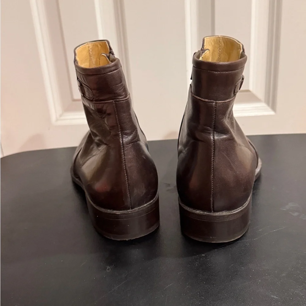Bally Brown Leather Ankle Rudy Boots with Golden Buckle size 8.5